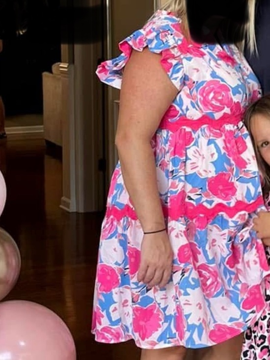 Dresses & Skirts - Summer Floral Ruffled Dress with Pink and Blue Accents (Jules and James)